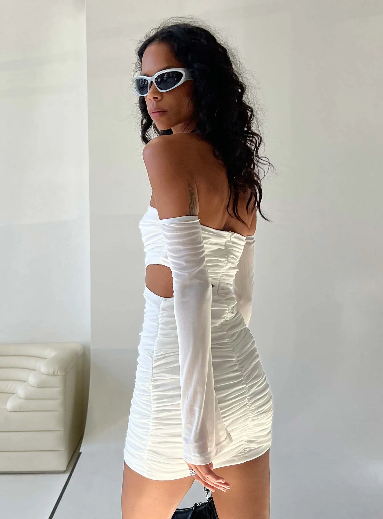 Look Loud Tall Cut Fazio Mini Dress White