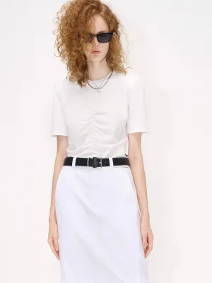 Front Pleated Cotton T-shirt All Season Wear Light Casual