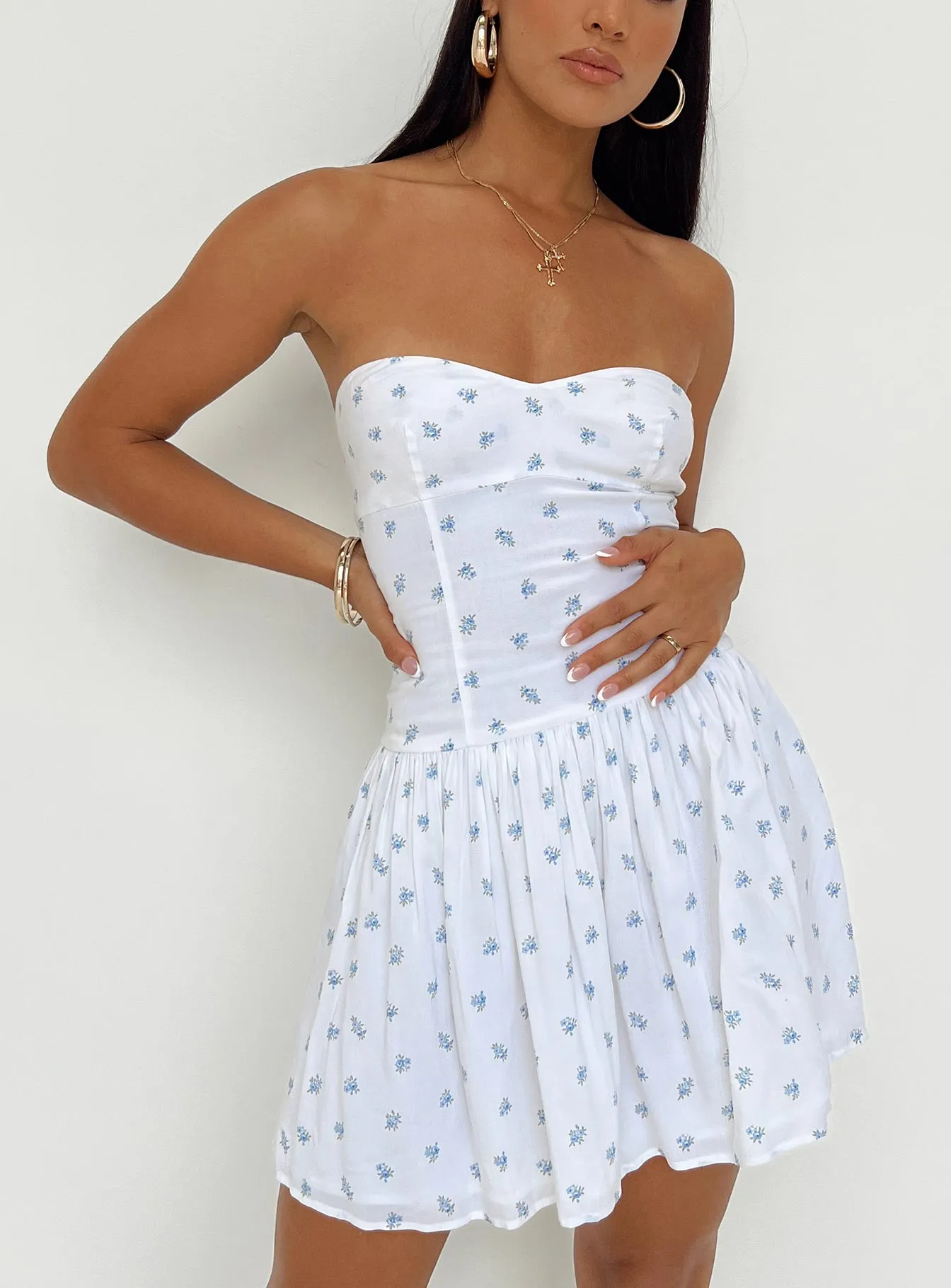 Loud Edge Scene Rush Bette Strapless Mini Dress White / Blue