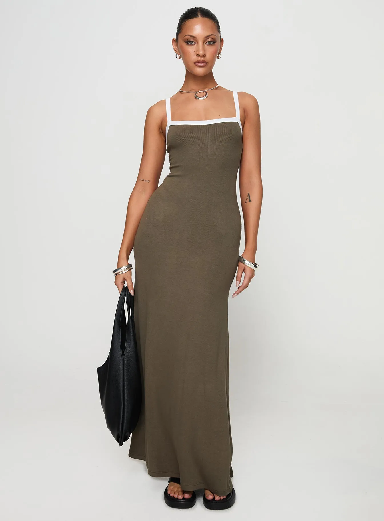 Austrina Maxi Dress Olive Glass Hall Crystal Glow