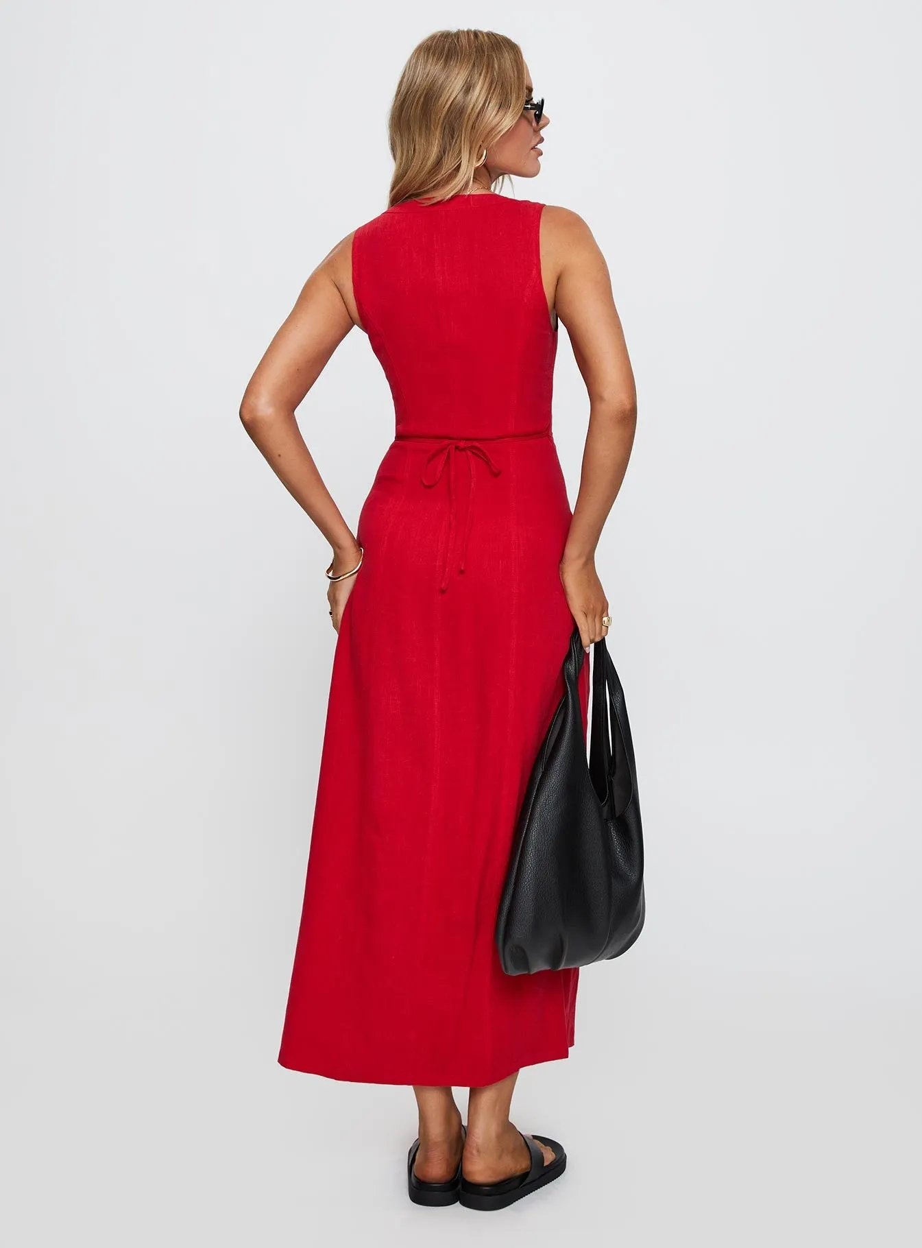 Summer Season Linen Blend Maxi Dress Red Suede Glow