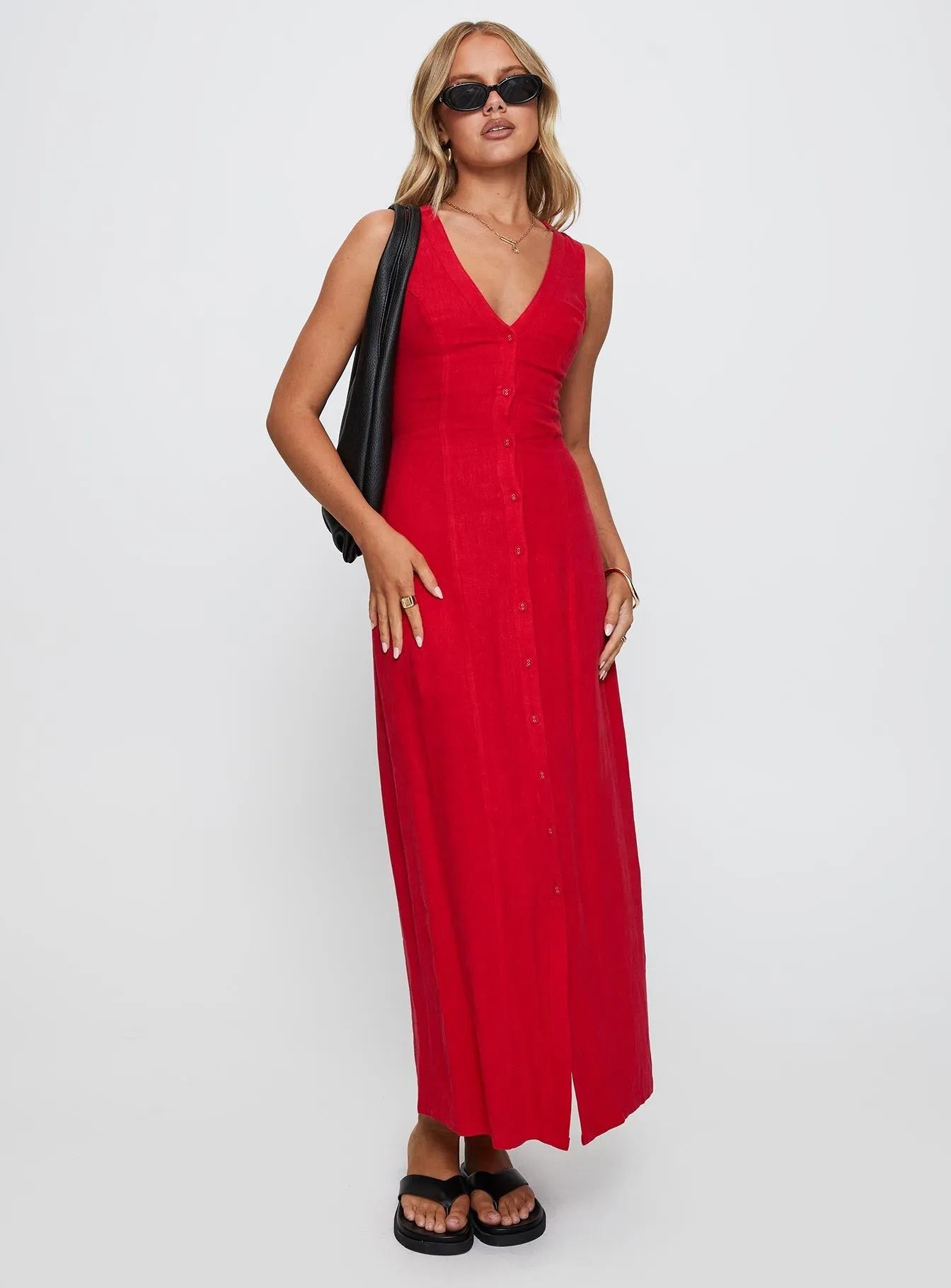 Summer Season Linen Blend Maxi Dress Red Starlight Sky
