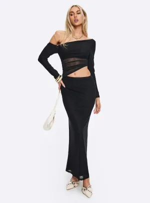 Zenayah Off Shoulder Long Sleeve Maxi Dress Black Velvet Glow
