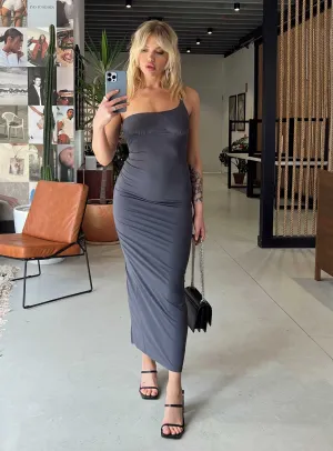 Winter Soft Floral Mood Deliza One Shoulder Maxi Dress Grey