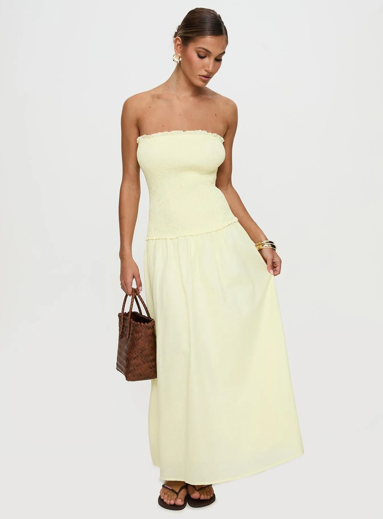 Italian Ease Tinsie Strapless Maxi Dress Yellow