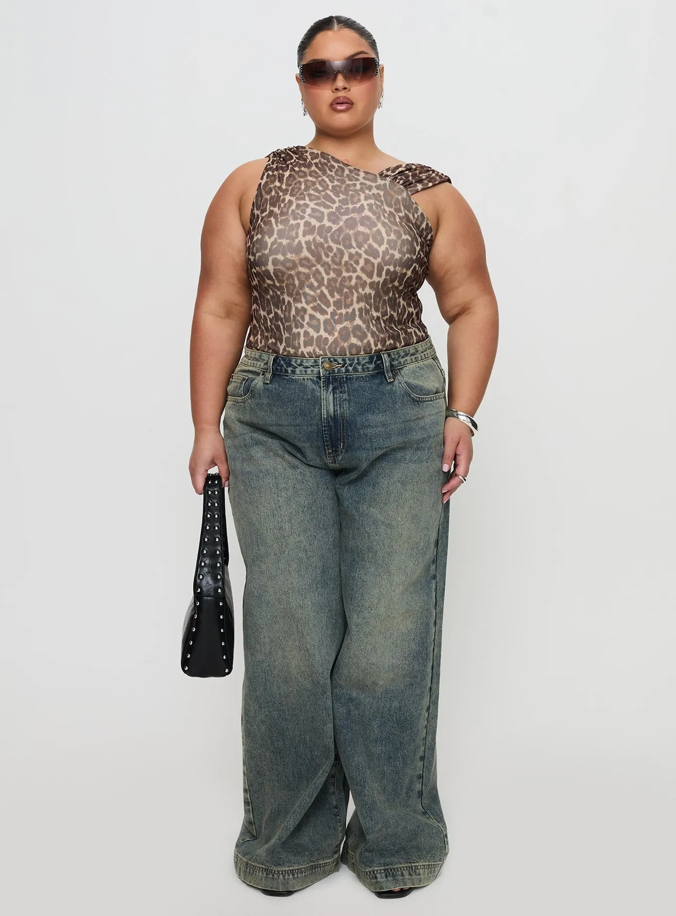 Ribbon Stamp Low Rise Wide Leg Jeans Antique Wash Curve Work Meeting Unisex Wear Weekend Warrior Classic Wear Party Look