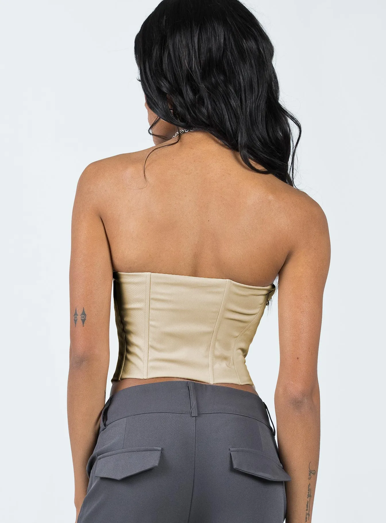 Curved Hem Casual Style Archer Corset Top Bone