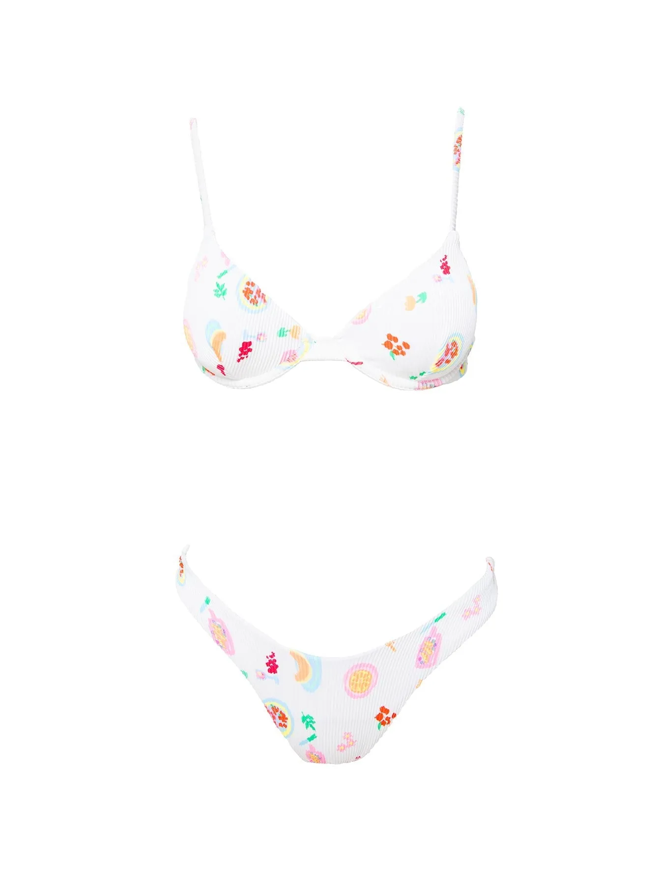 Lolita Rib Bikini Top White Multi Low Profile Fastener Recycled Material Blend