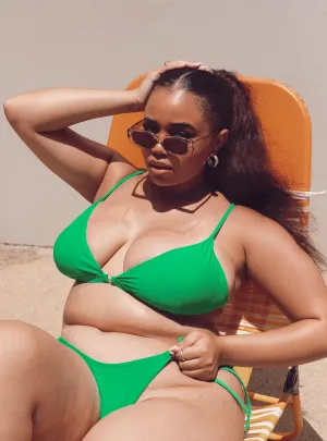 Paris Bikini Top Green Curve Built In Shelf Bra Moisture Wicking Texture