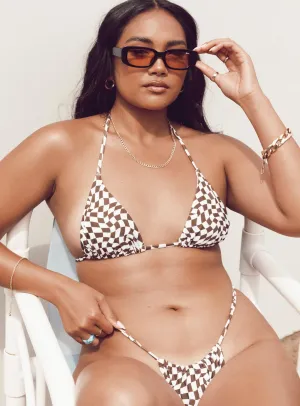 Quick Drying Technology Non Slip Elastic Cali Bikini Top Brown / White