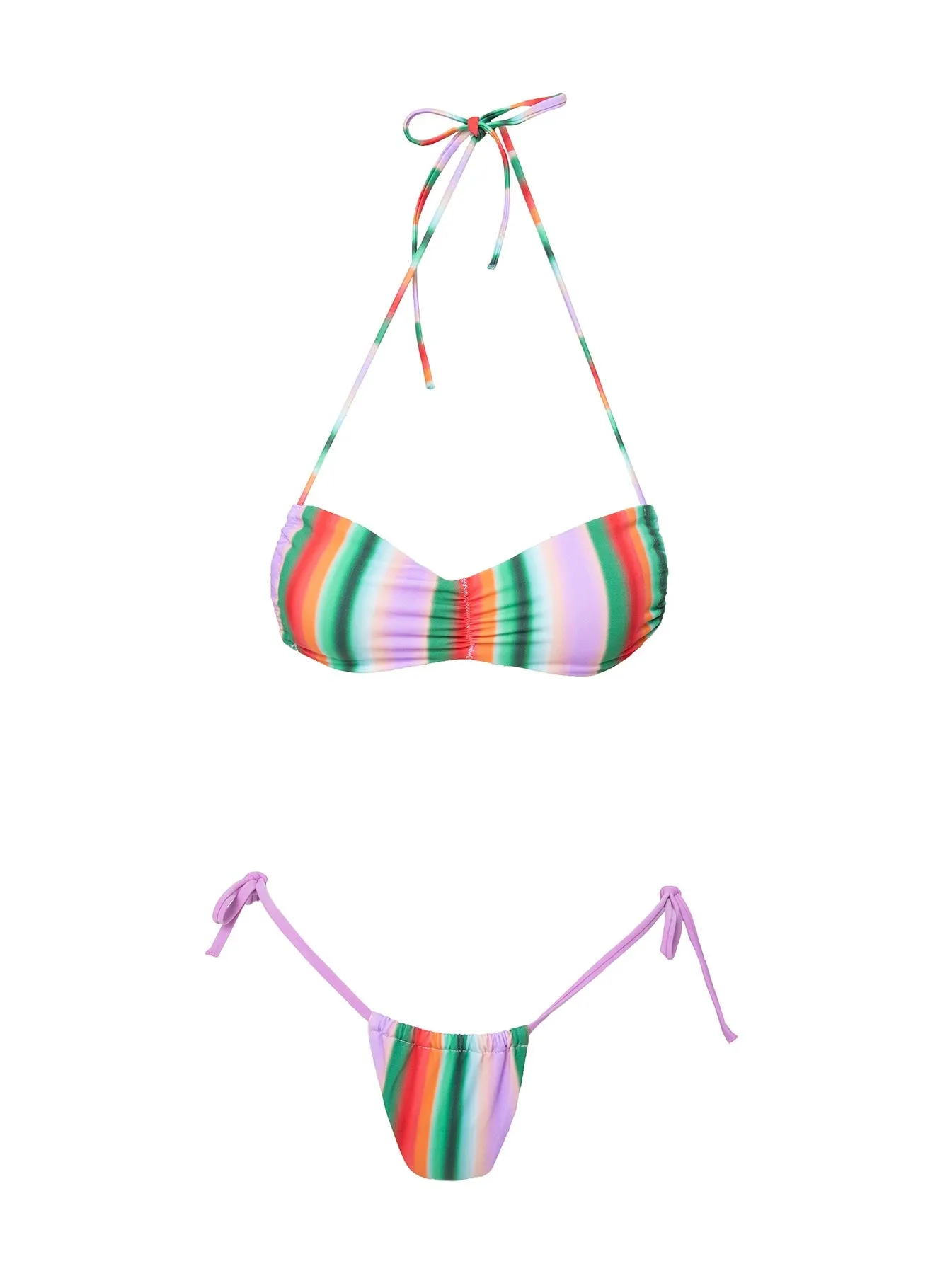Reinforced Seams High Elastic Waistband Jenner Tie Side Ruched Bikini Bottom Multi Stripe