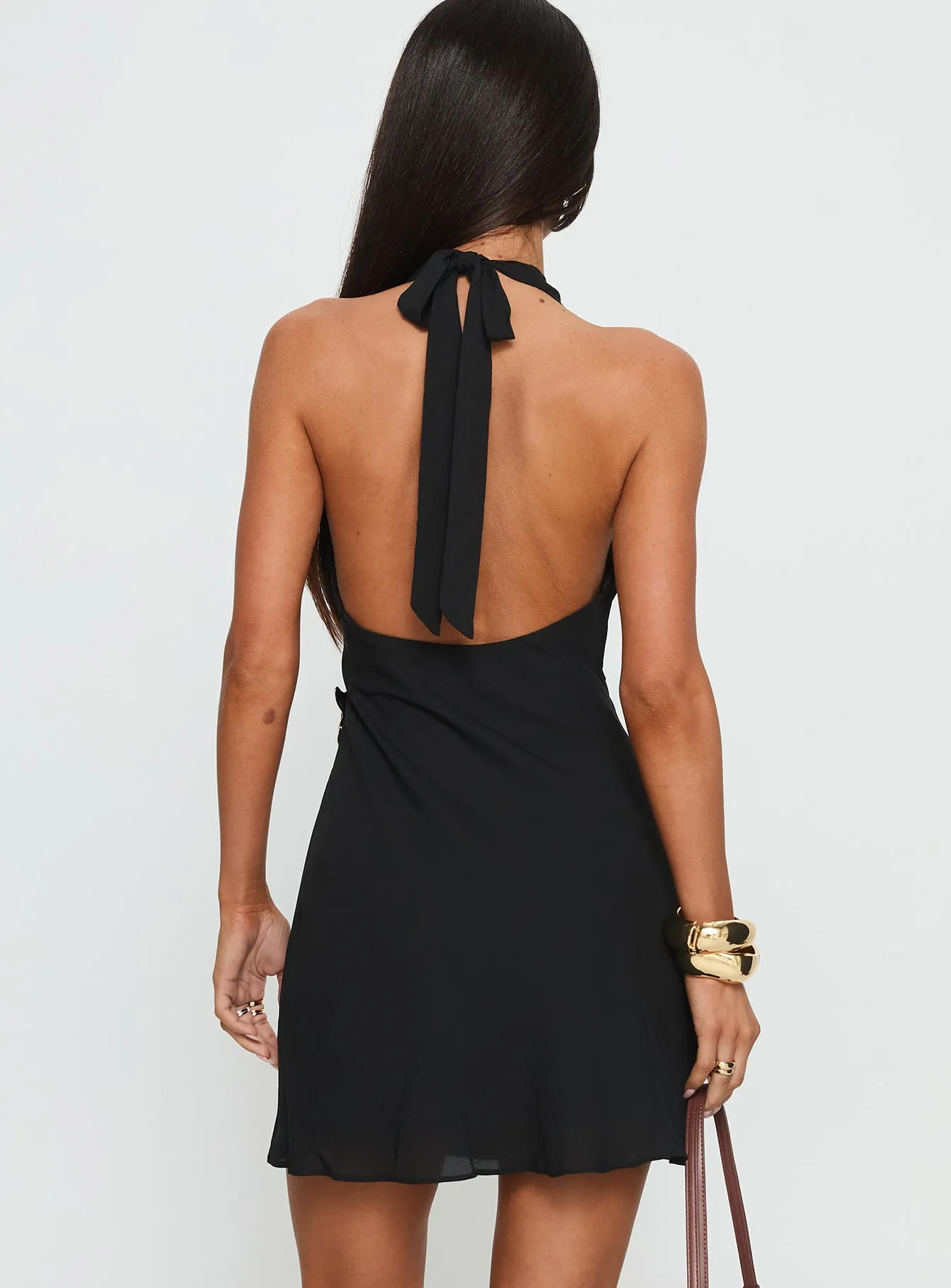Model Off Heart of the Reef Halter Mini Dress Black
