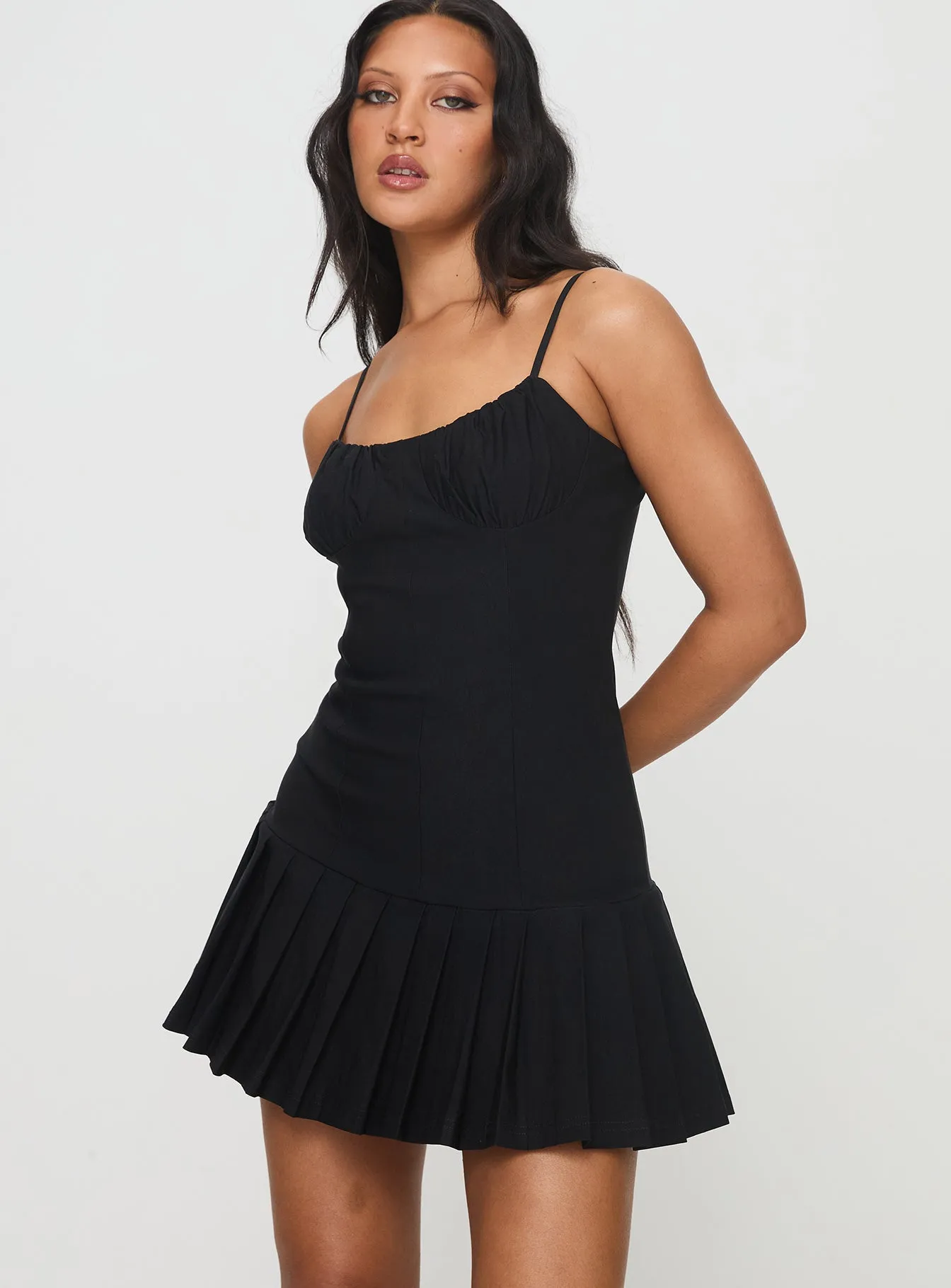 The Gamble Corset Mini Dress Black Uniform Drape Stage Rush