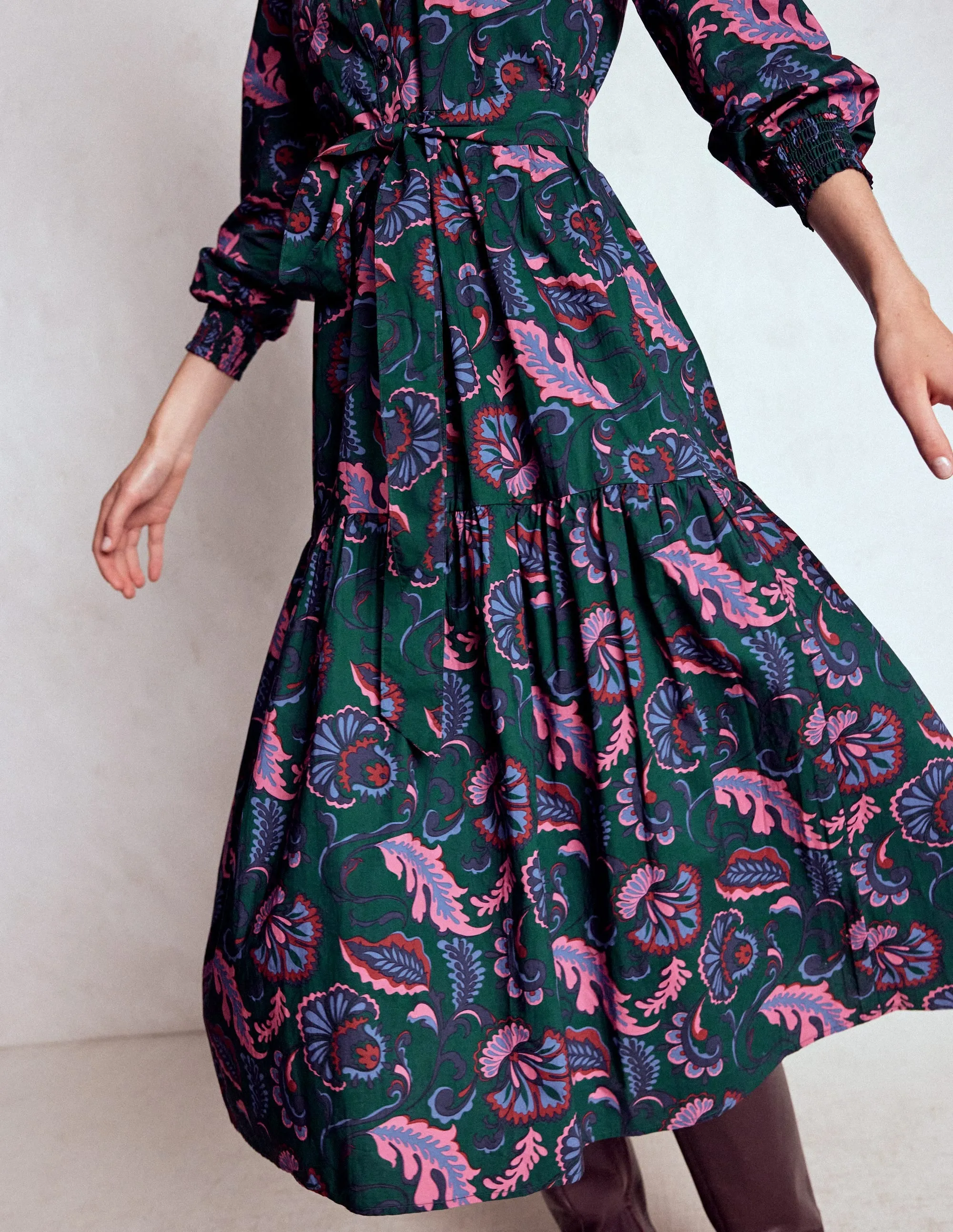 Perfect Shape Cecily Cotton Midi Dress-Emerald Night, Ornate Meadow