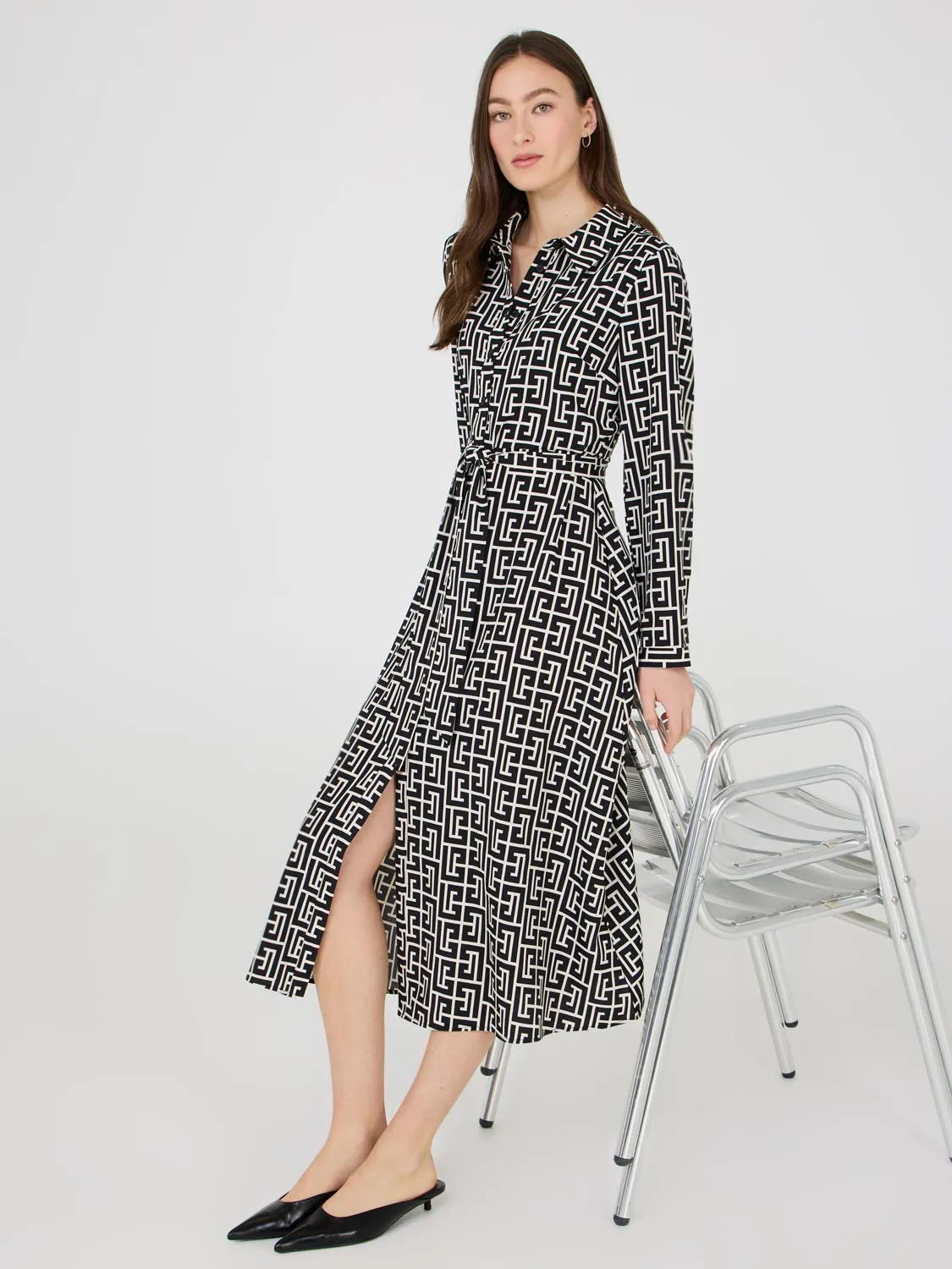 Geo Print Midi Shirt Dress Versatile Wardrobe