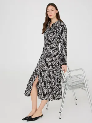 Subtle Elegance Geo Print Midi Shirt Dress