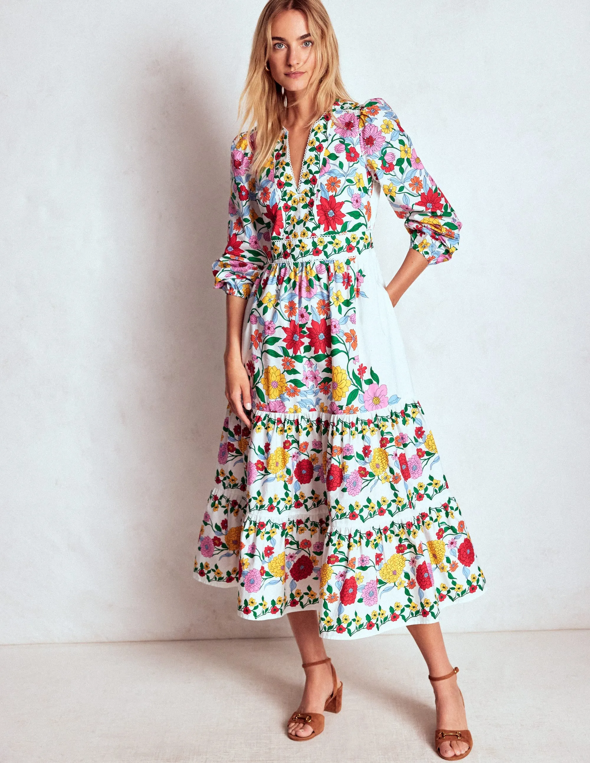 Daily Comfort Elegant Mom Violet Midi Dress-Multi, Dahlia Trail