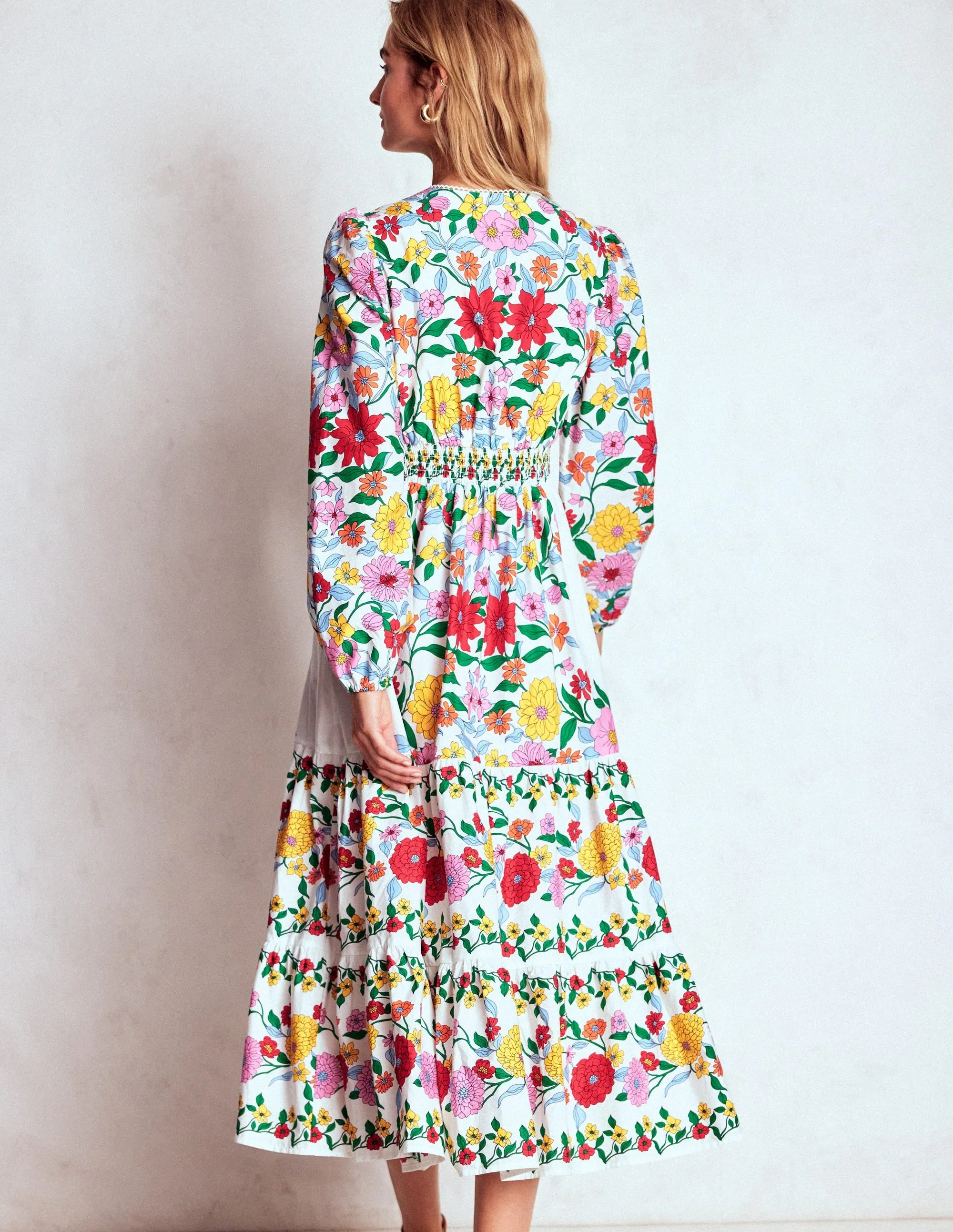 Violet Midi Dress-Multi, Dahlia Trail Emerald Glow Modern Silhouette
