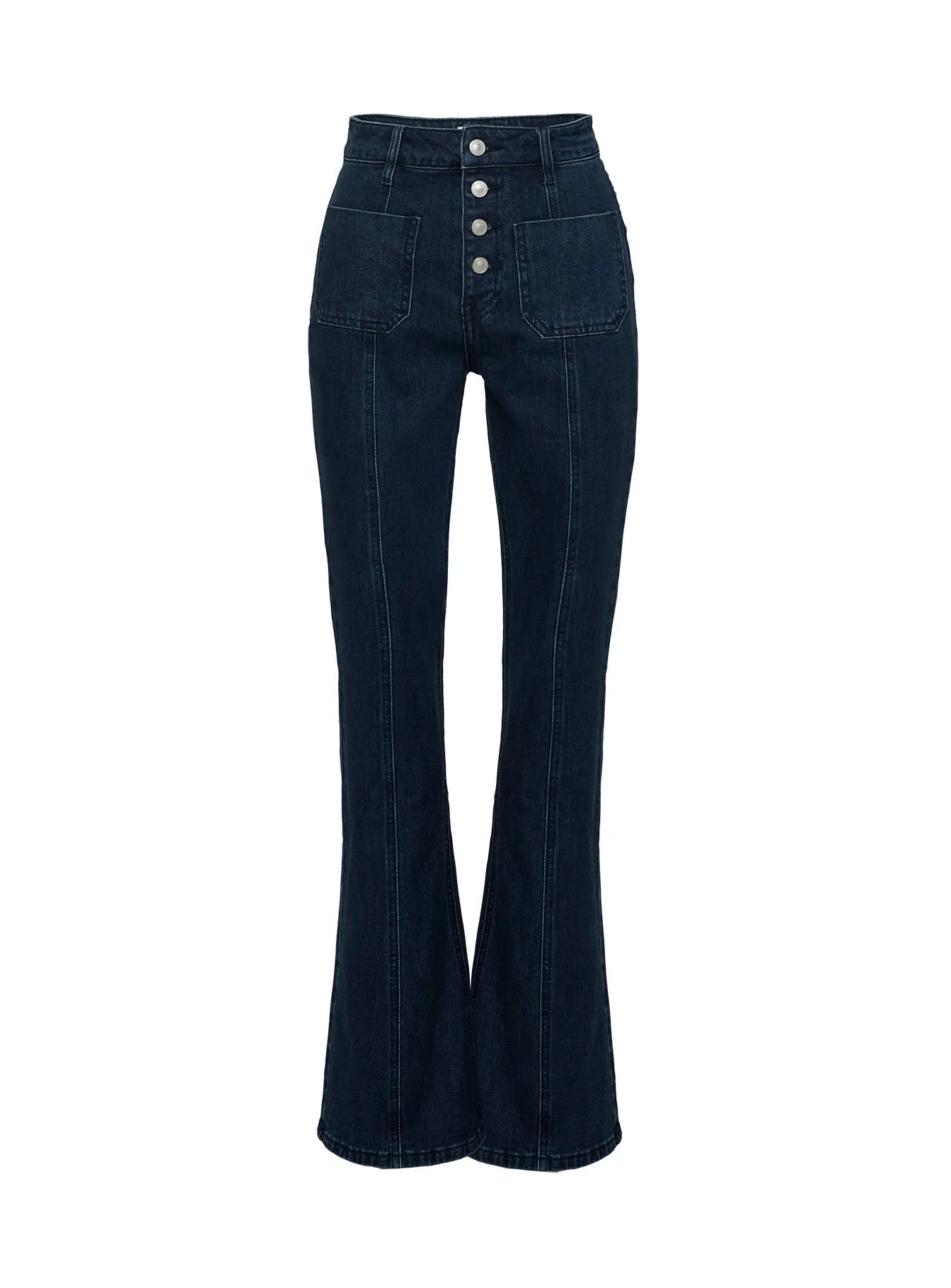 Neat Look Style Layer Tiler High Rise Flared Jeans Dark Denim