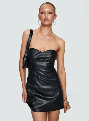 Playful Style Hotline Faux Leather Mini Dress Black