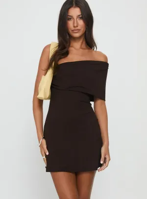 Boho Vibes Party Soft Laurencia One Shoulder Mini Dress Chocolate