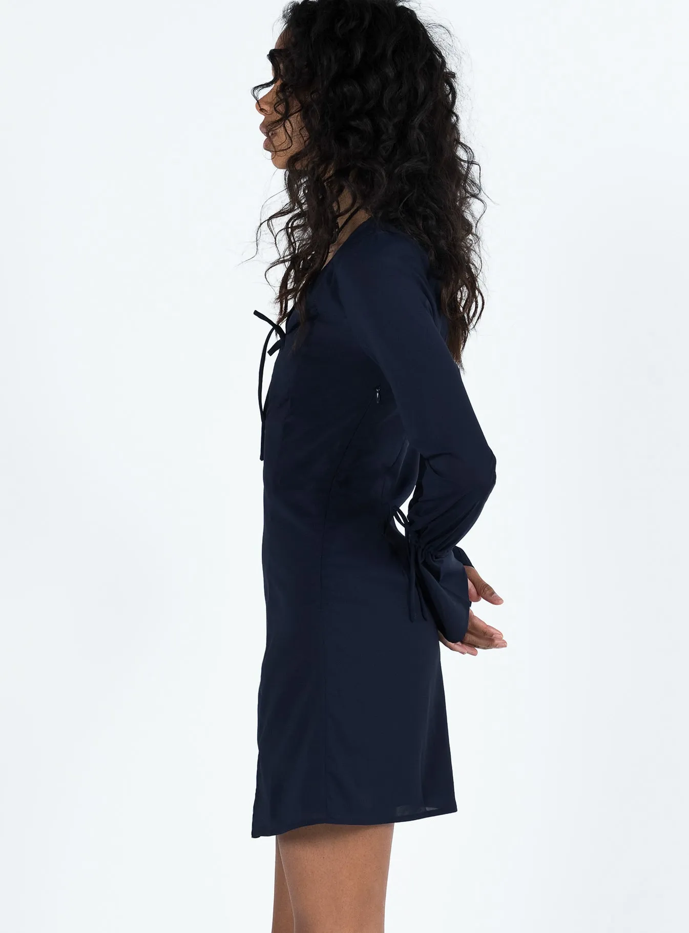 Taron Long Sleeve Mini Dress Navy Street Style Comfy chic