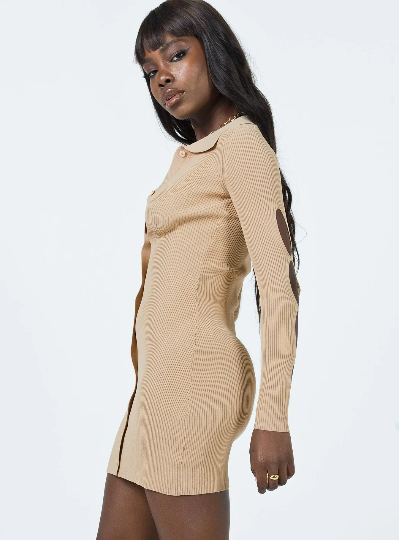 Angelica Mini Dress Beige Play Mode Flirty off-the-shoulder mini