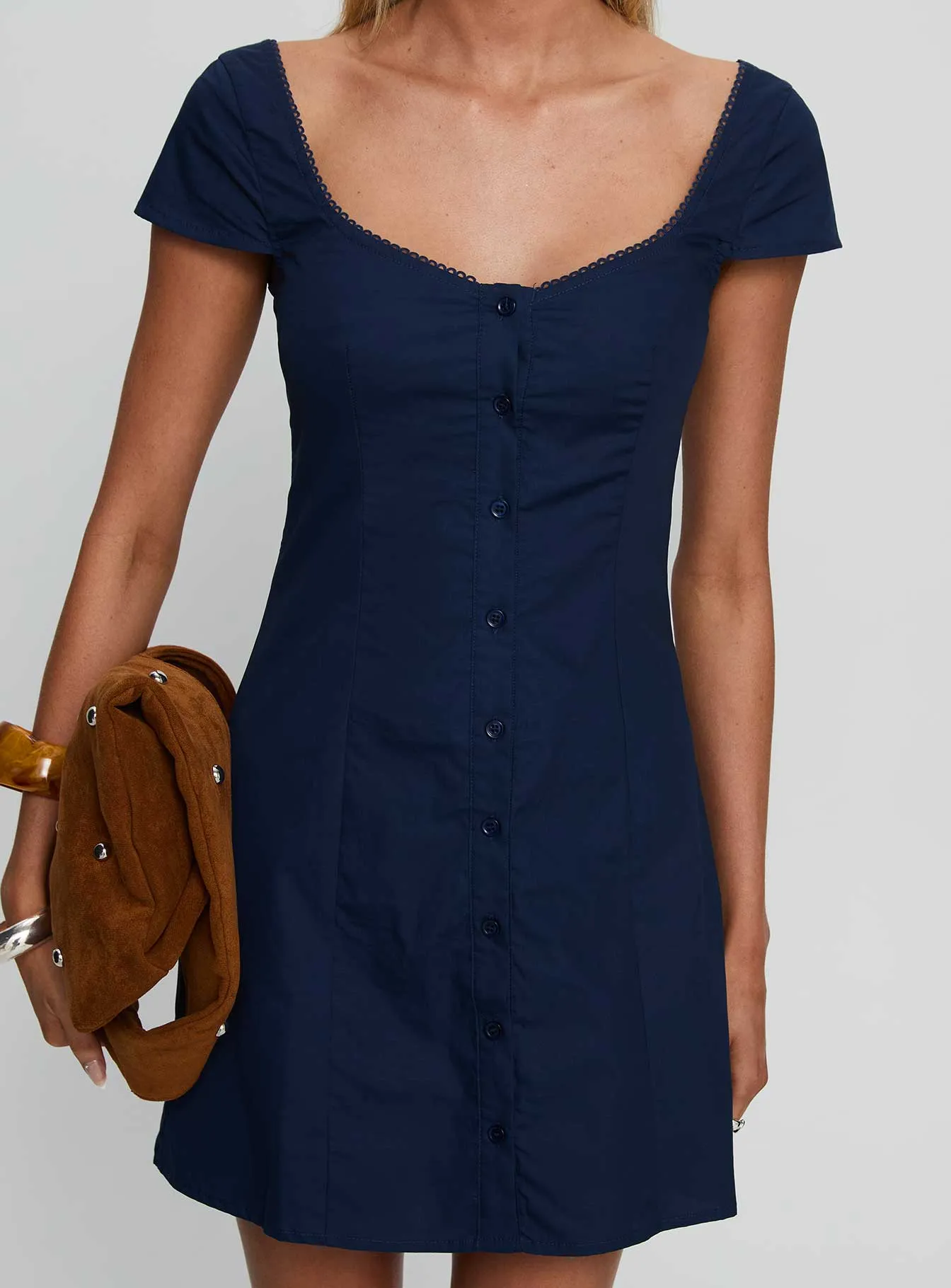 Marisella Button Down Mini Dress Navy Edge Pop