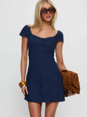 Marisella Button Down Mini Dress Navy Weekend Look