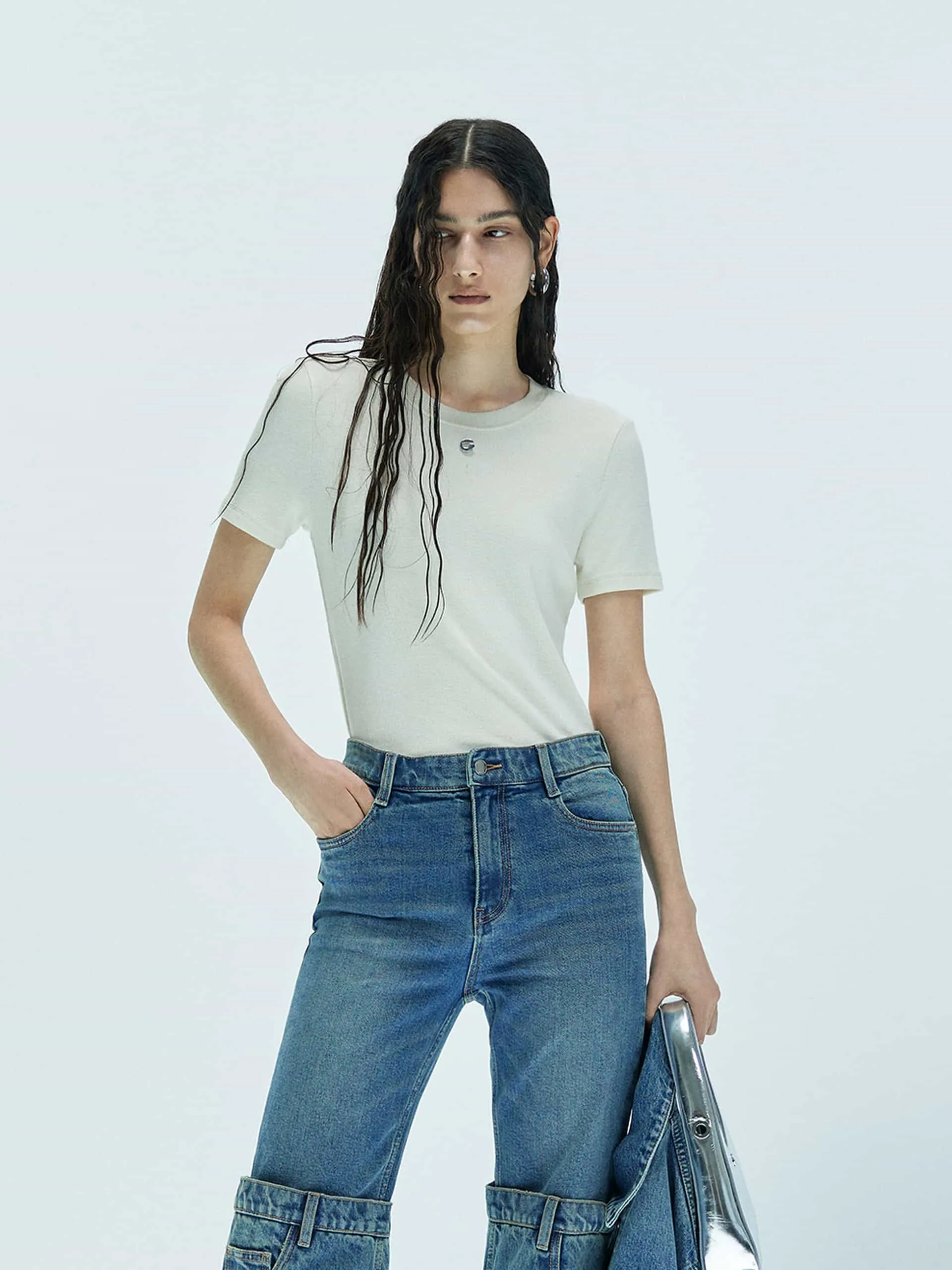 Round Neck Knitted T-shirt Chic Look comfortable top