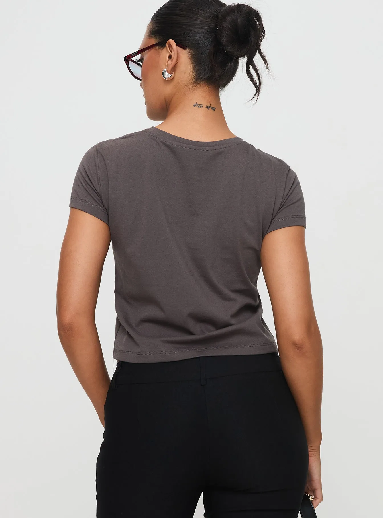 Organic Cotton Construction Polly Bow Tee Charcoal