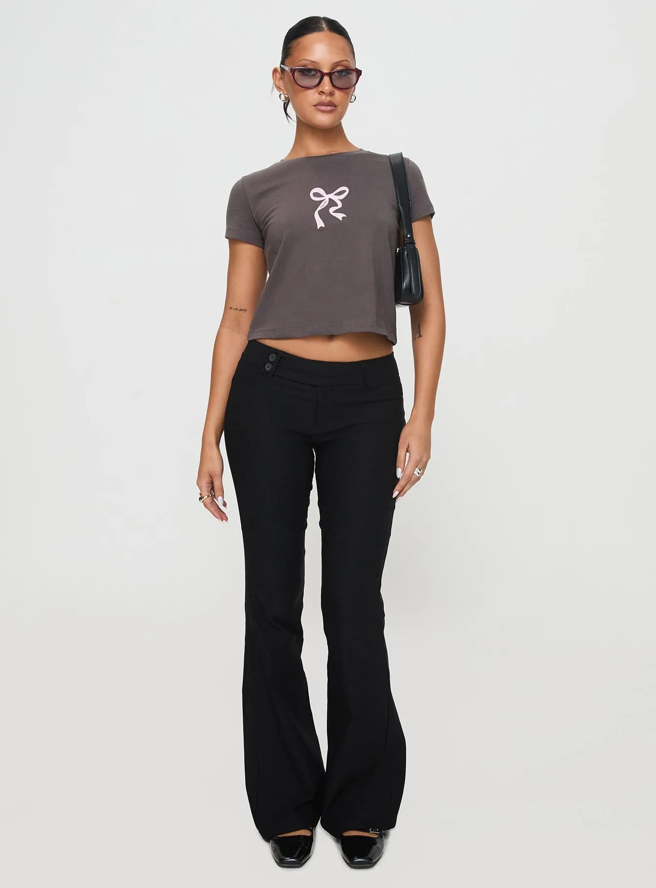 Polly Bow Tee Charcoal Chill Comfort