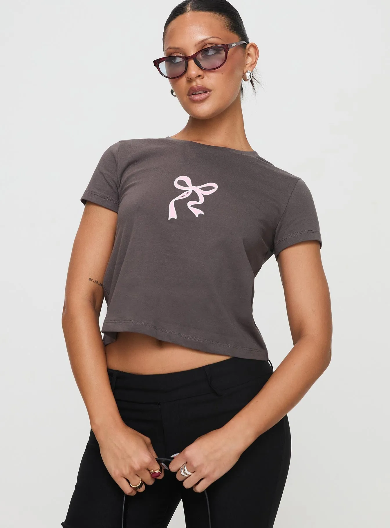 Recycled Polyester StretchFabric Polly Bow Tee Charcoal