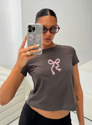 Basic Layer Polly Bow Tee Charcoal