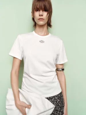 Side Pleated Letter T-shirt Fur combination Chic Style Trend