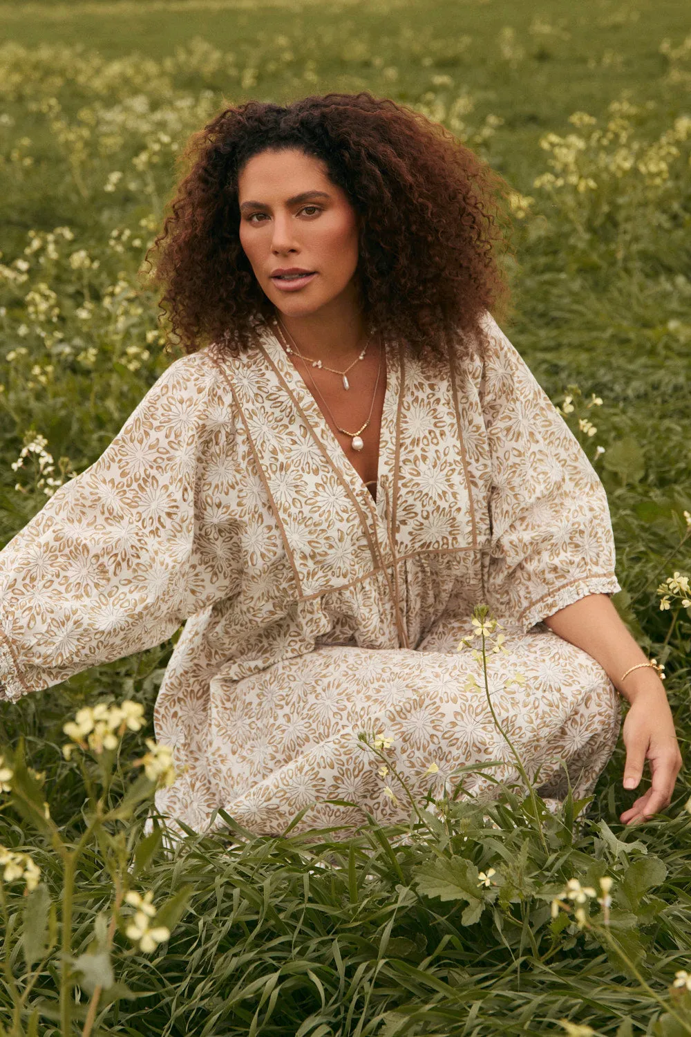 Tower Look Cairo Billow Sleeve Dress in Savanna