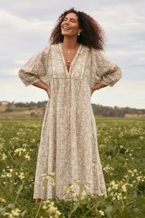 Feminine Vibe Cairo Billow Sleeve Dress in Savanna