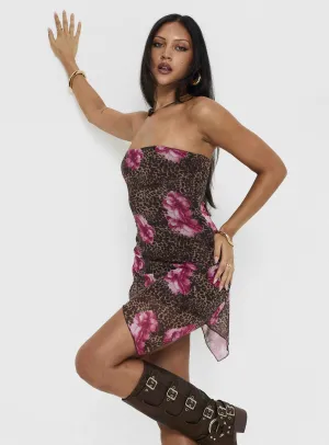 Structured Collar Self Spice Allerton Strapless Mini Dress Leopard