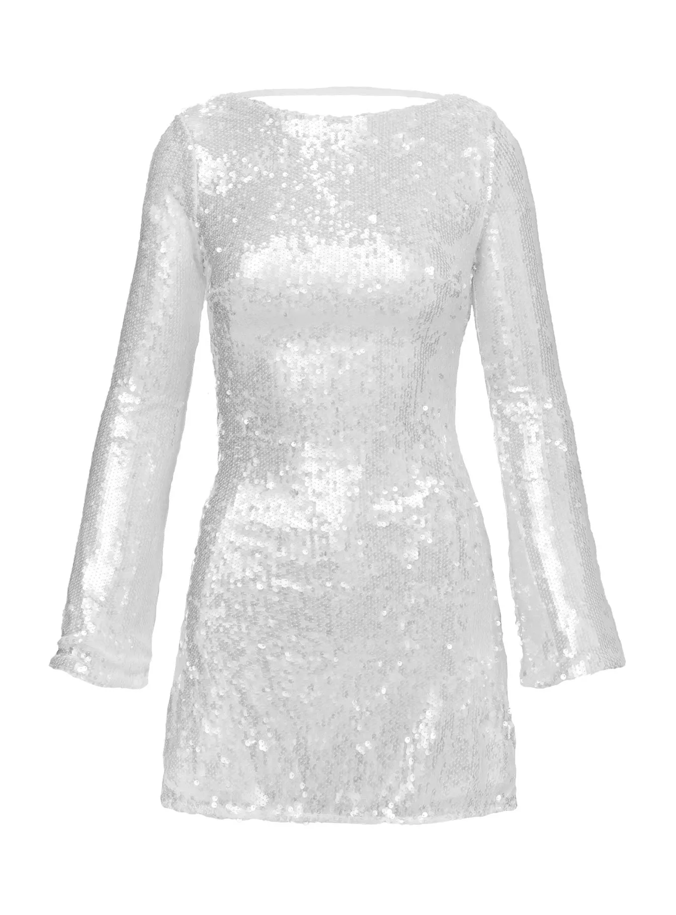 Easy Fashion Interstella Sequin Long Sleeve Mini Dress White