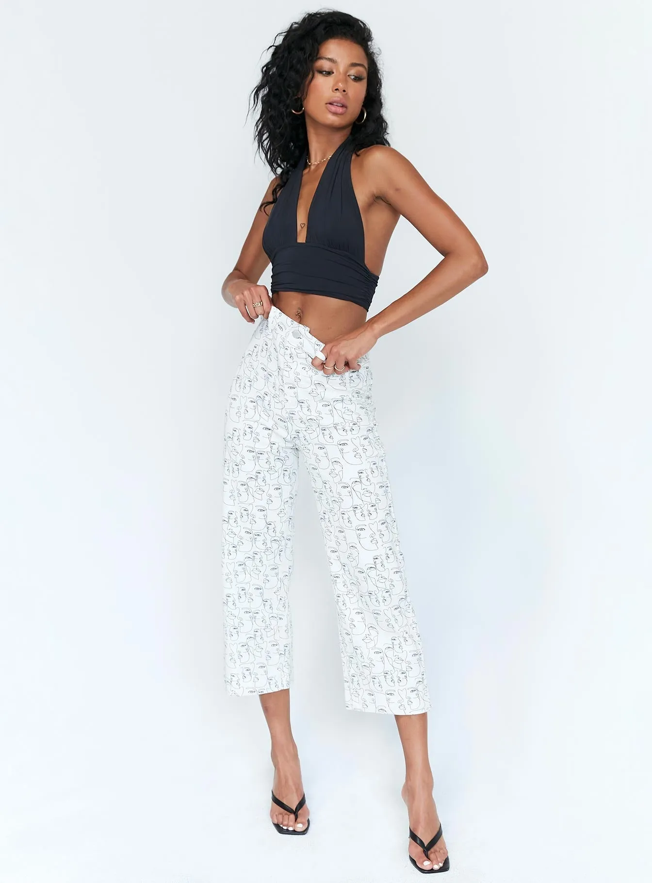 Nelly Wide Leg Face Print Pants White Base Fit Piece Formal Adult Fashion