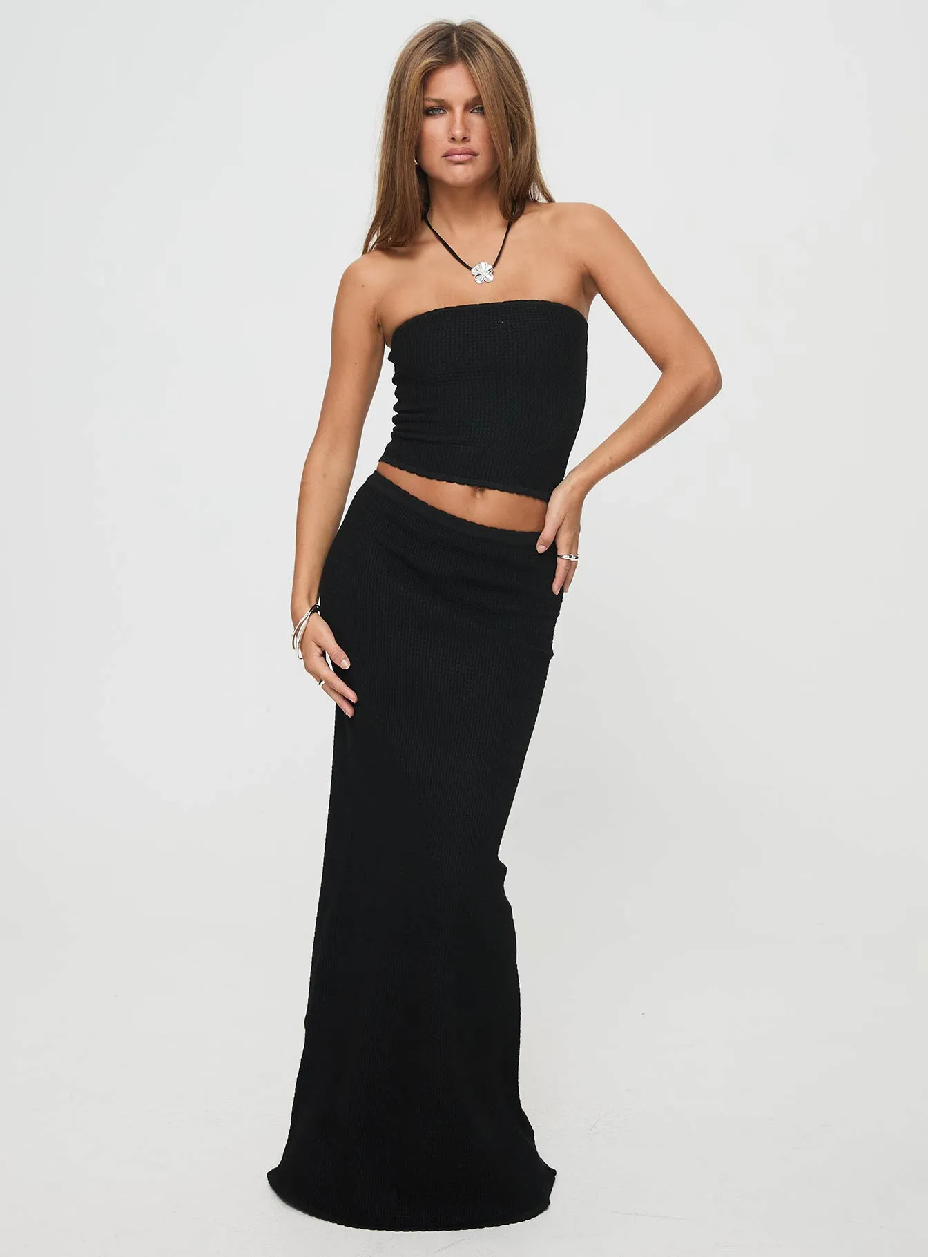 Huckle Tube Top Black Stain Resistant Treatment AdjustableHemCuffs