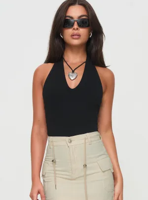 Minimal Vacation Office Lightweight Find You Halter Bodysuit Black