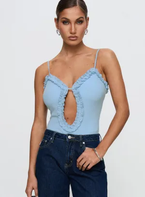 Rhyde Plunging Frill Bodysuit Blue Stretch Bold