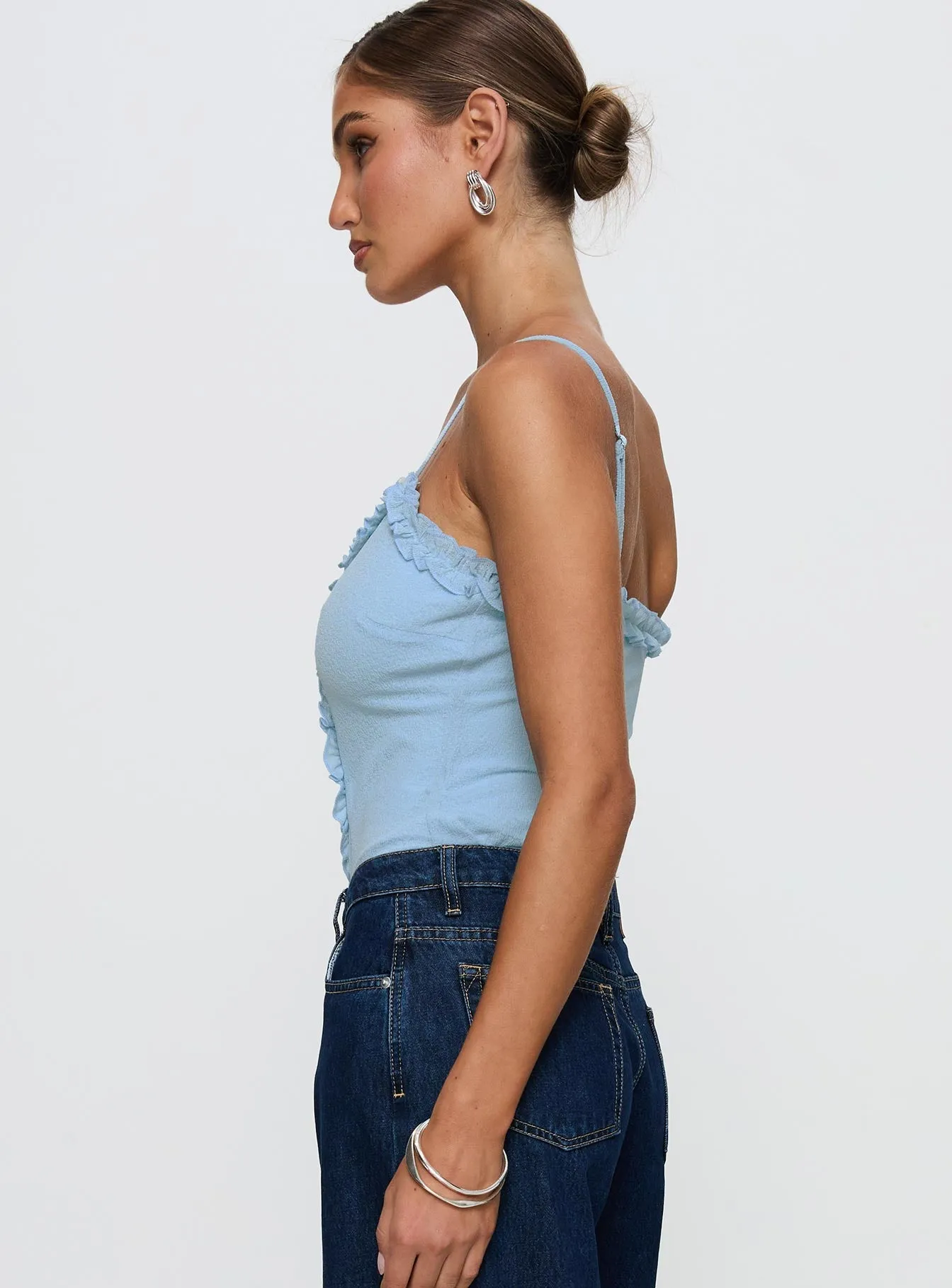 Rhyde Plunging Frill Bodysuit Blue Comfy Relax