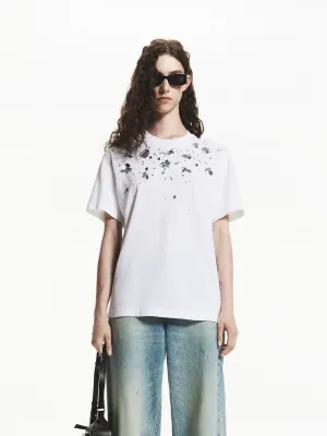 Bold Style Colorfast Dye Sequin Detail Cotton T-shirt