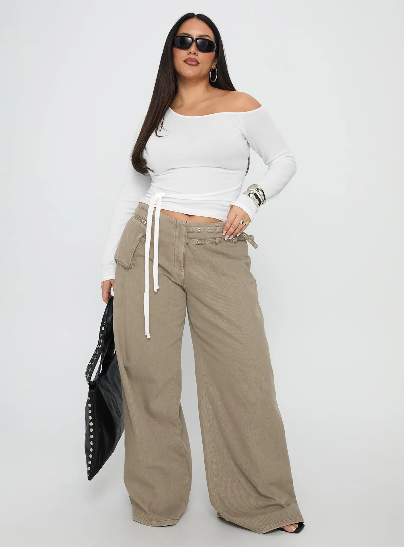Paltrow Cargo Jeans Washed Brown Curve Lifestyle Fit