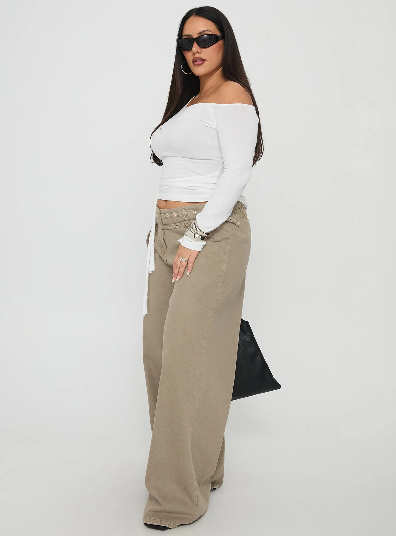 Urban Fit Paltrow Cargo Jeans Washed Brown Curve