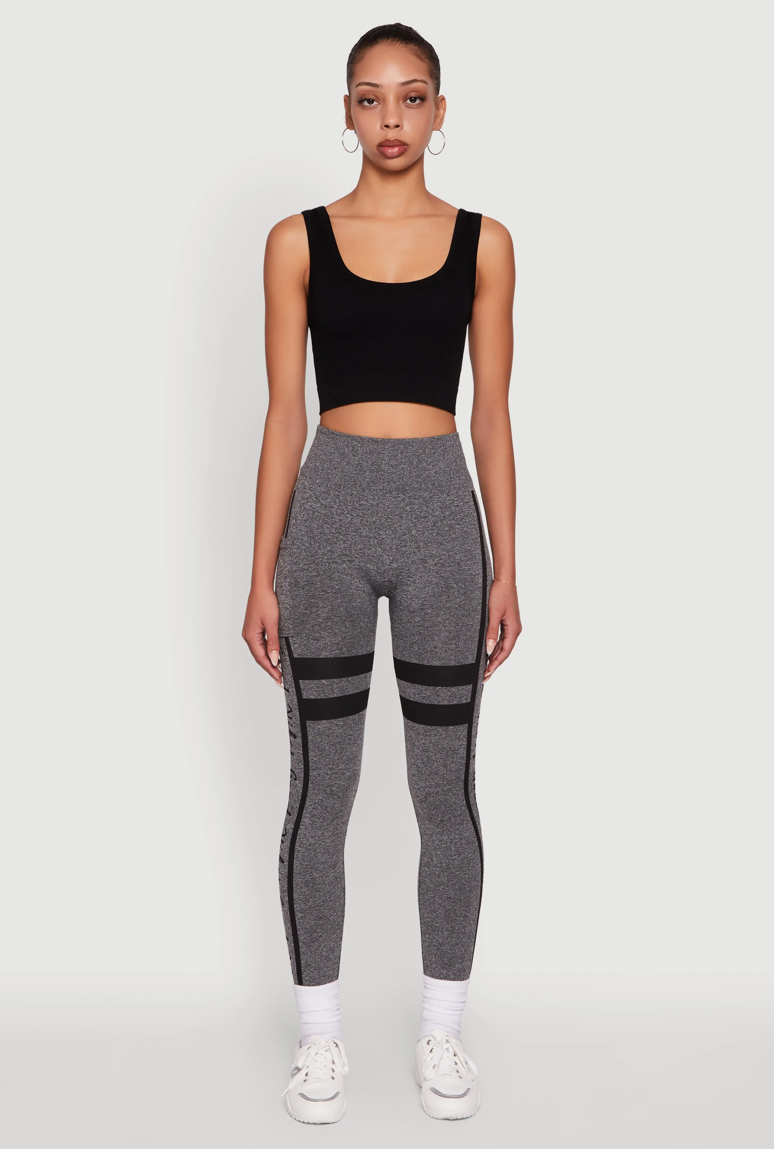 Eco Friendly Blend Stripe Detail Graphic Push Up Cell Phone Pocket Leggings