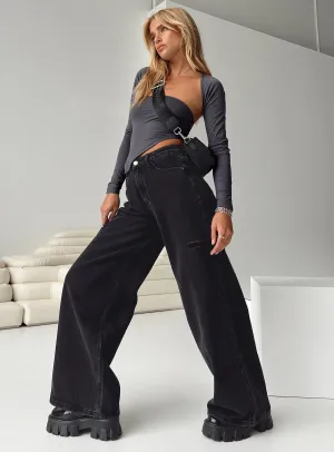 Athlete Fit Elegant Smooth Picnic Style Hauge Wide Leg Jeans Washed Black