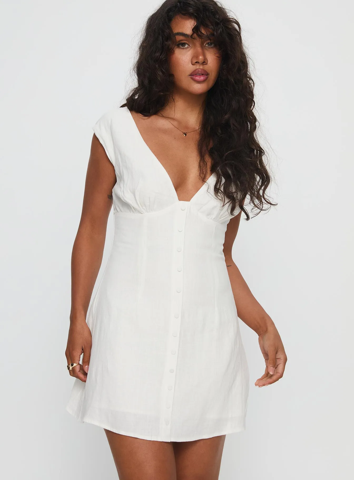 Lover Like Me Linen Mini Dress White Shine Warm